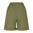 thumbnail image 4 of Xysaqa Bermuda Shorts for Women Casual Summer Womens Comfy Long Cotton Linen Shorts Knee Length High Waisted Shorts for Women Pull On Beach Shorts with Pockets S-3XL, 4 of 5