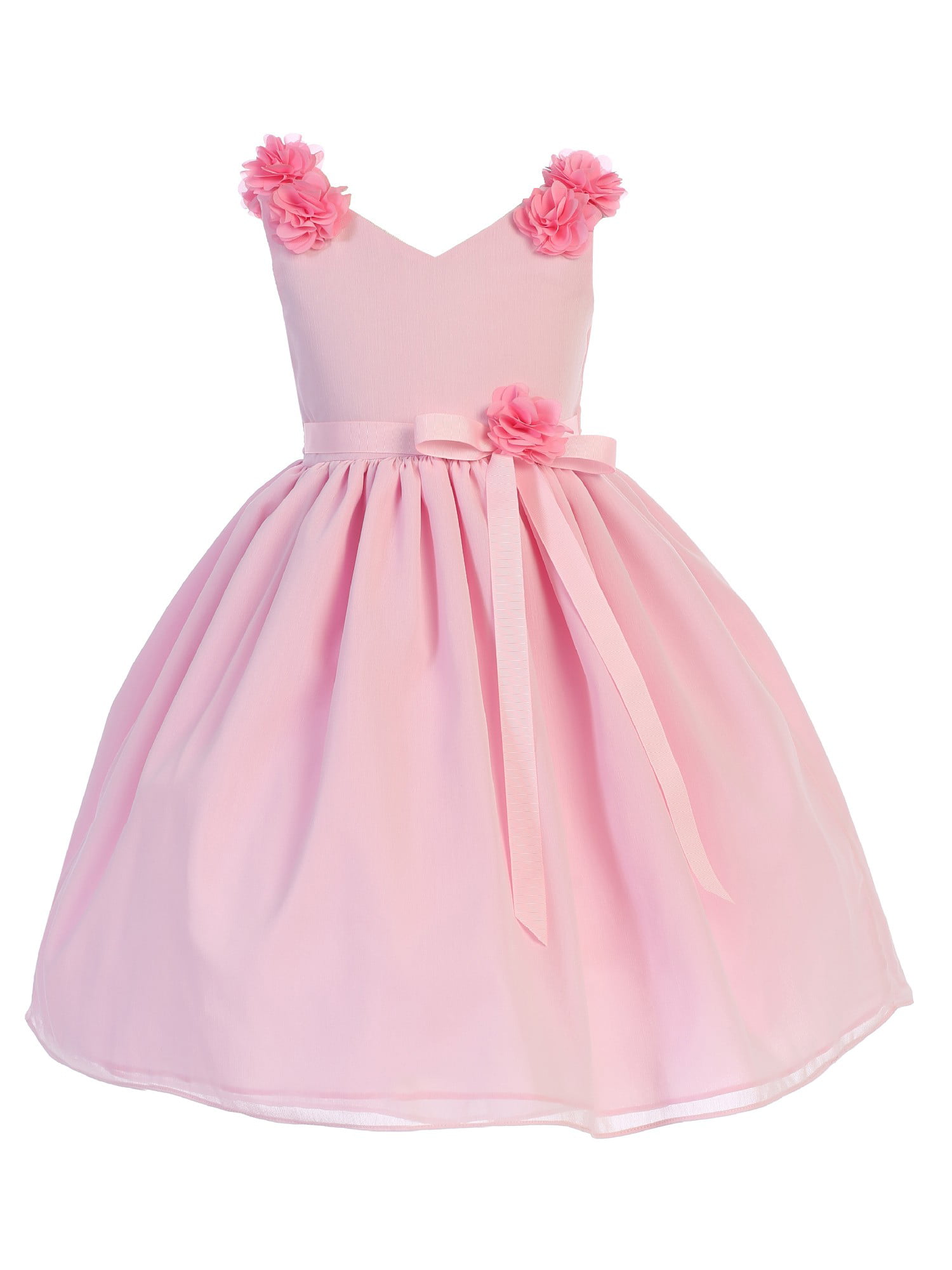 Ellie Kids - Girls Pink V Neck Floral Applique Chiffon Junior ...