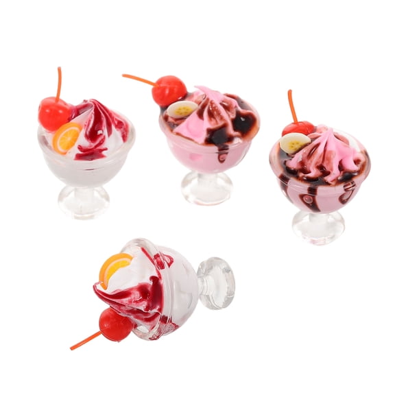 TABLZONE 4pcs Tiny Dessert Play Toys Plastic Realistic Ice Cream Figurines for Dollhouse Ornaments Display