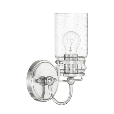 Sunset Lighting Qairo 1Lt Mb Vanity With Clear Seeded Glass Bright Satin Nickel F25201-80