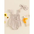 thumbnail image 4 of Newborn Baby Girl Summer Clothes Fly Sleeve Plaid Print Ruffle Jumpsuit with Headband 2Pcs Cute Outfit Set, 4 of 8