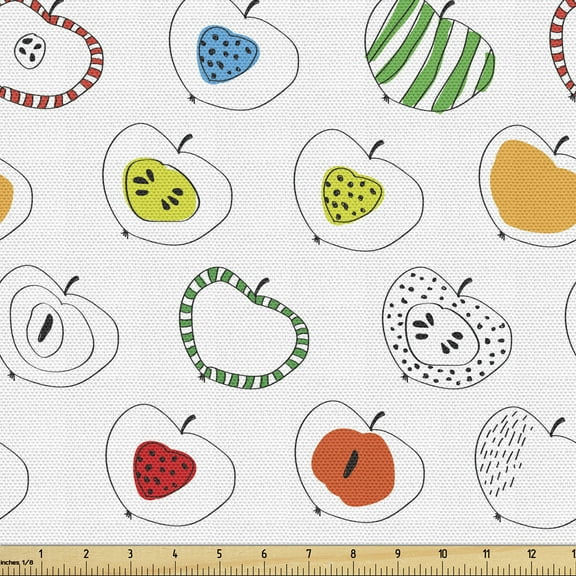 Fruit Fabric by the Yard, Raw Tasty Apples Simplistic Delicious Vegan Food Healthy Life Style on Plain Backdrop, Decorative Upholstery Fabric for Chairs & Home Accents, Multicolor by Ambesonne