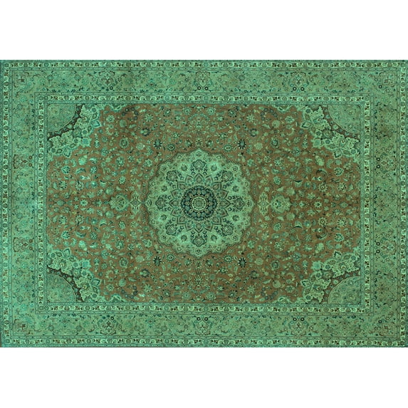 Ahgly Company Indoor Rectangle Medallion Turquoise Blue Traditional Area Rugs, 3' x 5'