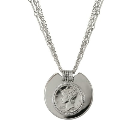 American Coin Treasures Mercury Dime Silvertone Triple Chain Pendant