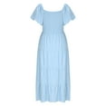thumbnail image 7 of PiGOGI Women's Puff Sleeve Dress Long Solid Color Loose Fit Casual Summer Maxi Dress Light Blue S, 7 of 7