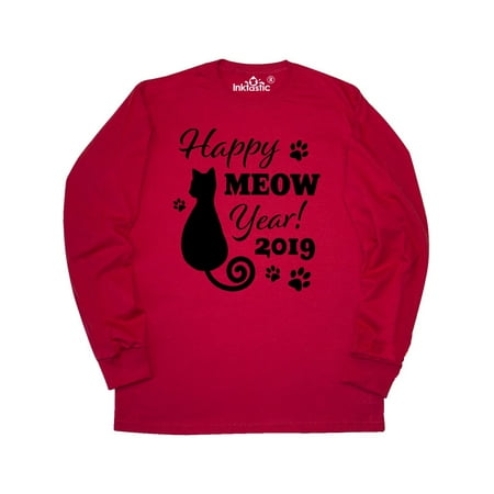 Happy Meow year with Cat and Pawprints 2019 Long Sleeve