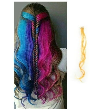 FLORATA Clip In On Colorful Hair piece Synthetic Curly Silk Soft Hair Extensions Highlight