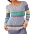 thumbnail image 2 of Robe Longue Tricotée pour Femmes Automne Décontractée Contraste Couleur Rayures Épaules Dénudées Manches Longues Robe Slim Vêtements d'Automne, 2 of 7