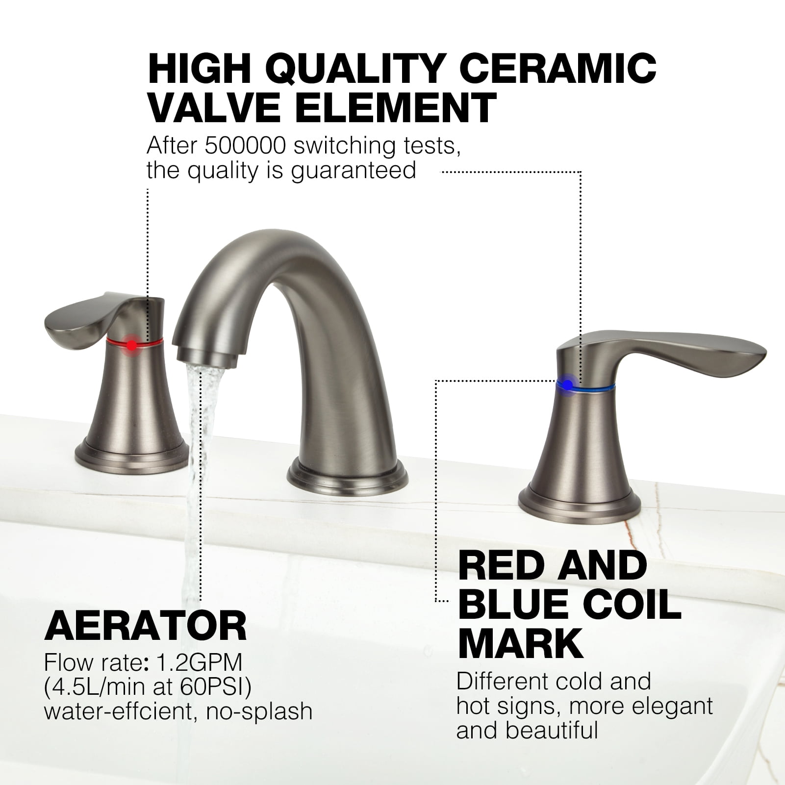 Bathroom Faucets for Sink 3 Hole, Faucet for Bathroom Sink, Widespread Bathroom Sink Faucet with Pop-up Drain and Supply Lines, for Bathroom Sink Vanity RV Farmhouse Sink