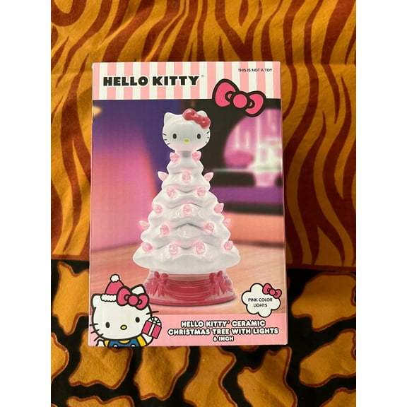 Hello Kitty Mini Ceramic Christmas Tree with white Lights – 6" Tall Holiday Decoration, Ages 6