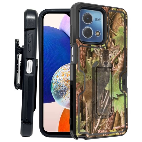 ANJ  Rugged Shockproof Kickstand Hybrid Case with Card Slot and Holster   Tempered Glass Cover for Motorola Moto G Stylus 5G (2023) - Deer Hunter Camo