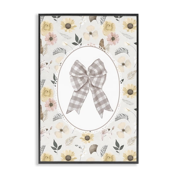Stupell Industries Cottage Sunnyside Bow in Gingham Black Framed Giclee Art, 12 x 18, by Ink Drop Loft