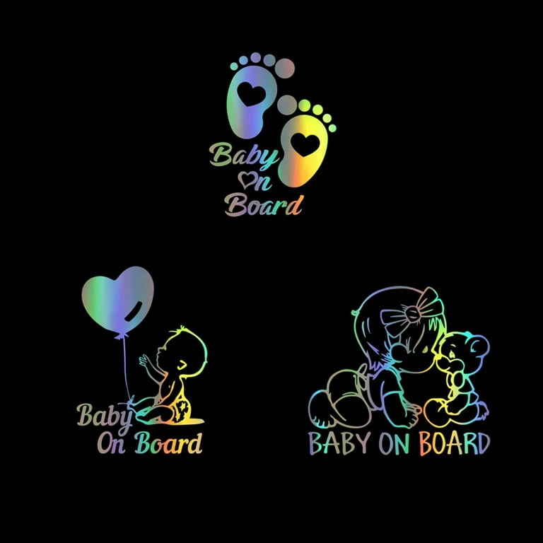 Iprokiu 3pcs Baby on Board Car Sticker Cute Footprint Car Stickers ...