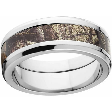 AP Men's Camo 8mm Stainless Steel Wedding Band with Polished Edges and Deluxe Comfort Fit