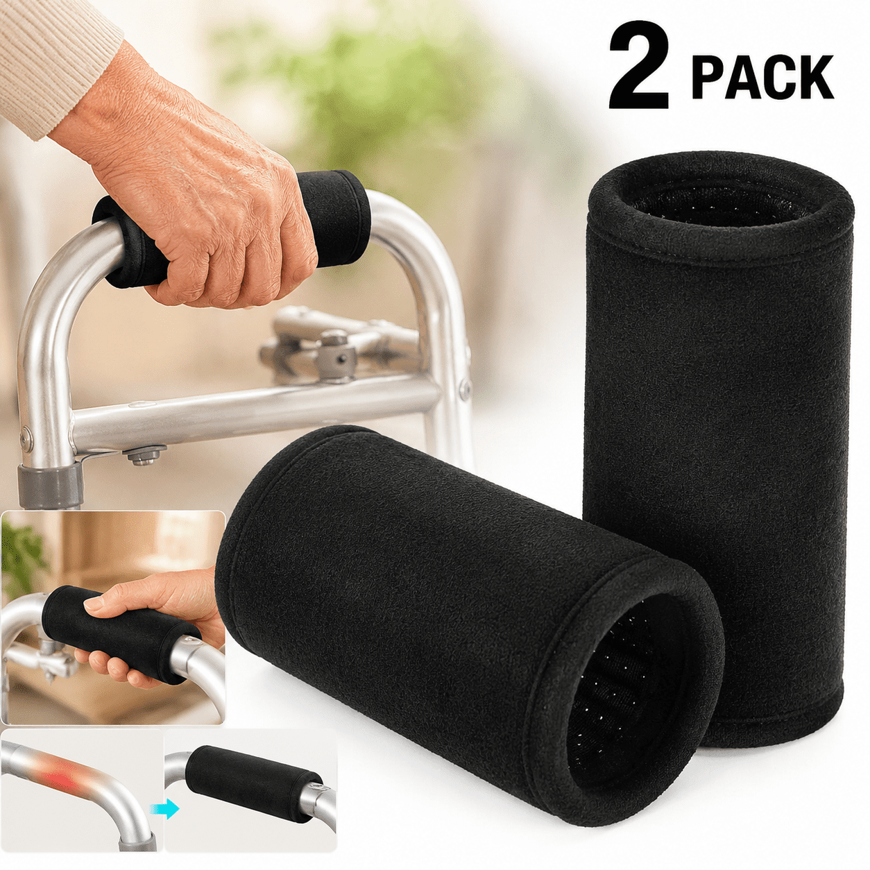 2 Pack Walker Hand Grips Cover, Coldairsoap Walker Cushion Hand Grips For Rolling Wheelchair, Elderly Grippers, Rollator Handle