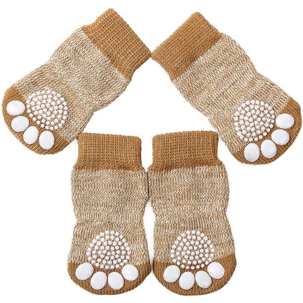 Paquete de 4 pares de calcetines antideslizantes para perros y gatos con control de tracción para uso en interiores, calcetines para perros y gatos con refuerzo de goma, talla M