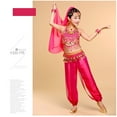 thumbnail image 2 of shoper Kids Girls Belly Dance Halter Top Pants Set Sequined Outfit with Head Veil Waist Chain Bracelet and Bracelets Hot Pink S, 2 of 3