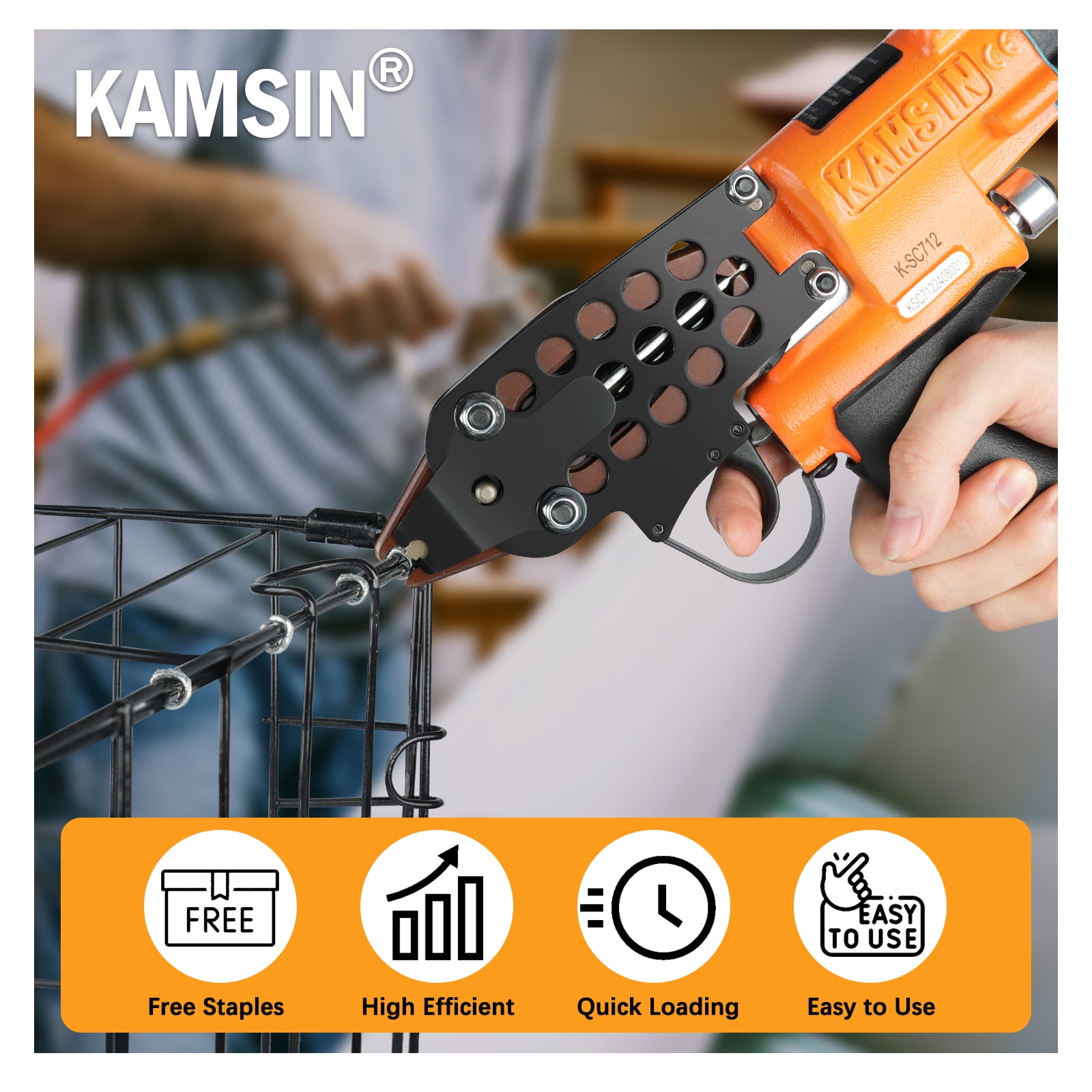 KAMSIN SC712 Pneumatic Hog Ring Gun 11/32" Inner Crown, 1.7-2.05mm Closure Diameter for Various Wire Cage