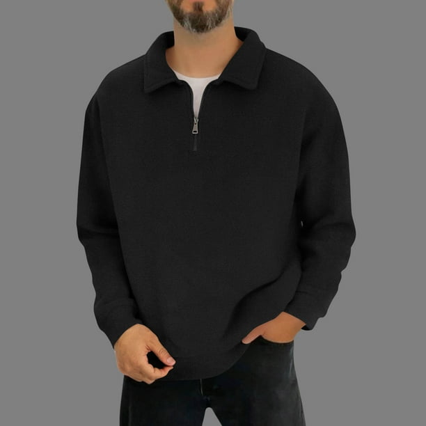 pstuiky Camisas para hombre de manga larga, Blusas casuales de color liso con cuello plegable y cremallera para hombre, de manga larga salir tops xl