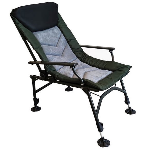 Portable Folding Chair for Adults, Reclining Camping Lounge Chair with Adjustable Backrest, Outdoor Beach Patio Chair for Backyard, Hiking, Fishing, Green Black Grey
