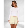 thumbnail image 5 of Women'S Pleated Mini Skirt Lace Ruffle Short Skirt High Waisted Floral Layered Skirts Yellow L, 5 of 9