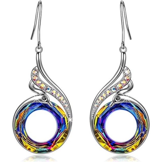 Pendientes Fénix, Pendientes Colgantes de Plata con , Regalo de Cumpleaños con Joyero, Símbolo de Suerte y Renovación