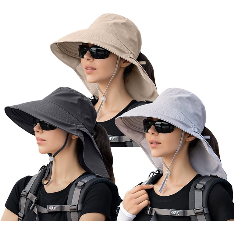 3 Pack Womens Ponytail Sun Hat with Neck Flap Wide Brim UV  display picture 2