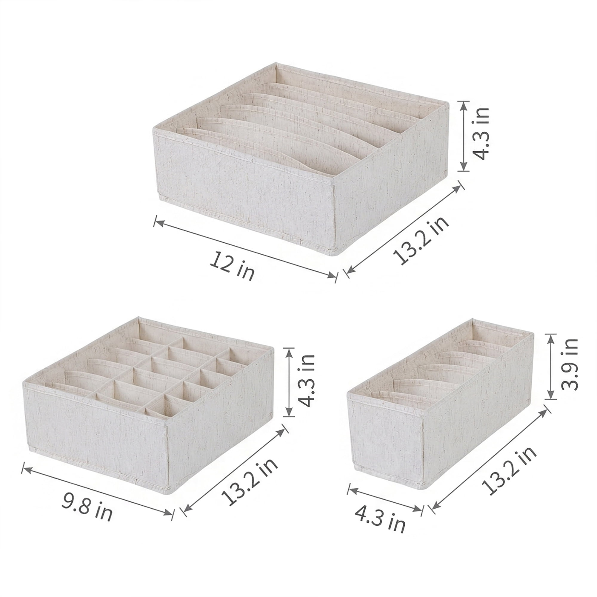 Unique Bargains 3Pcs Cube Fabric Collapsible Storage Baskets Beige 13.2*12*4.3in