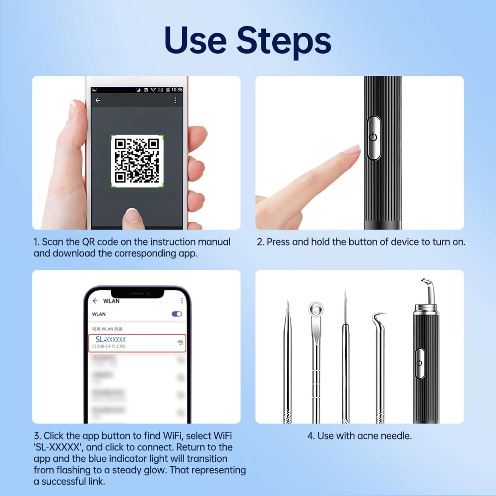 Visual Pore Cleaner, Deep Cleaning Comedone Tool, 50Times Magnification 1296P, WiFi Visual Blackhead Remover Tools with Lights, Women Gift