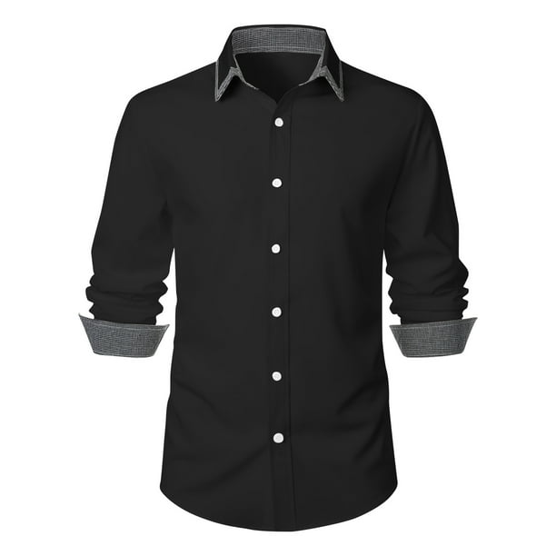 Blusa y camisa de manga larga con cuello vuelto para hombre, informal, con estampado de patchwork, cuello vuelto, botones, blusa de manga larga para hombre