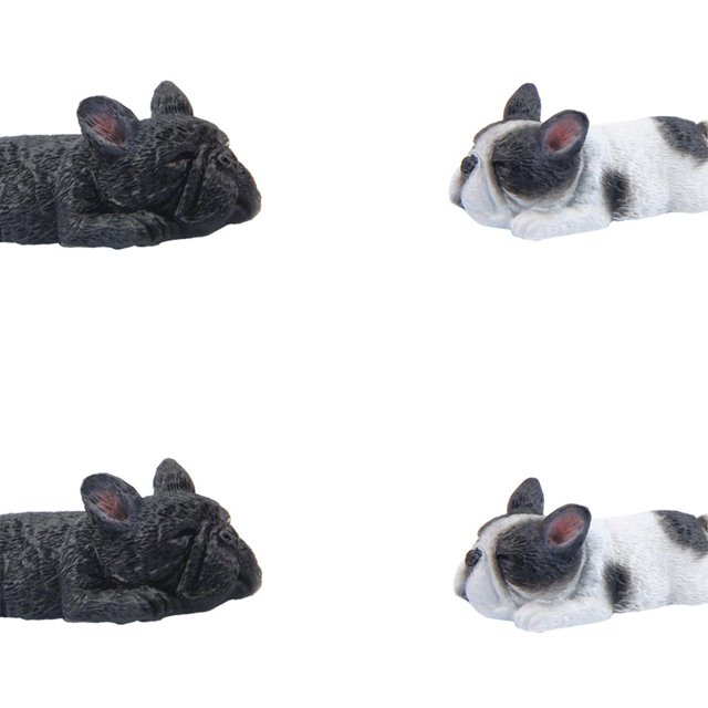 2 piezas francés + 2 piezas Corgi perro escultura de resina lindo adorno juguete decoración para hogar Gloria Perro corgi durmiendo