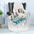 thumbnail image 4 of Saying Soft Flannel Fleece Throw Blanket, Doodle Effect Blended Coloring Hello Sunshine Hand-drawing Lettering with Flowers, Cozy Plush for Indoor and Outdoor Use, 50" x 70", Multicolor, by Ambesonne, 4 of 5
