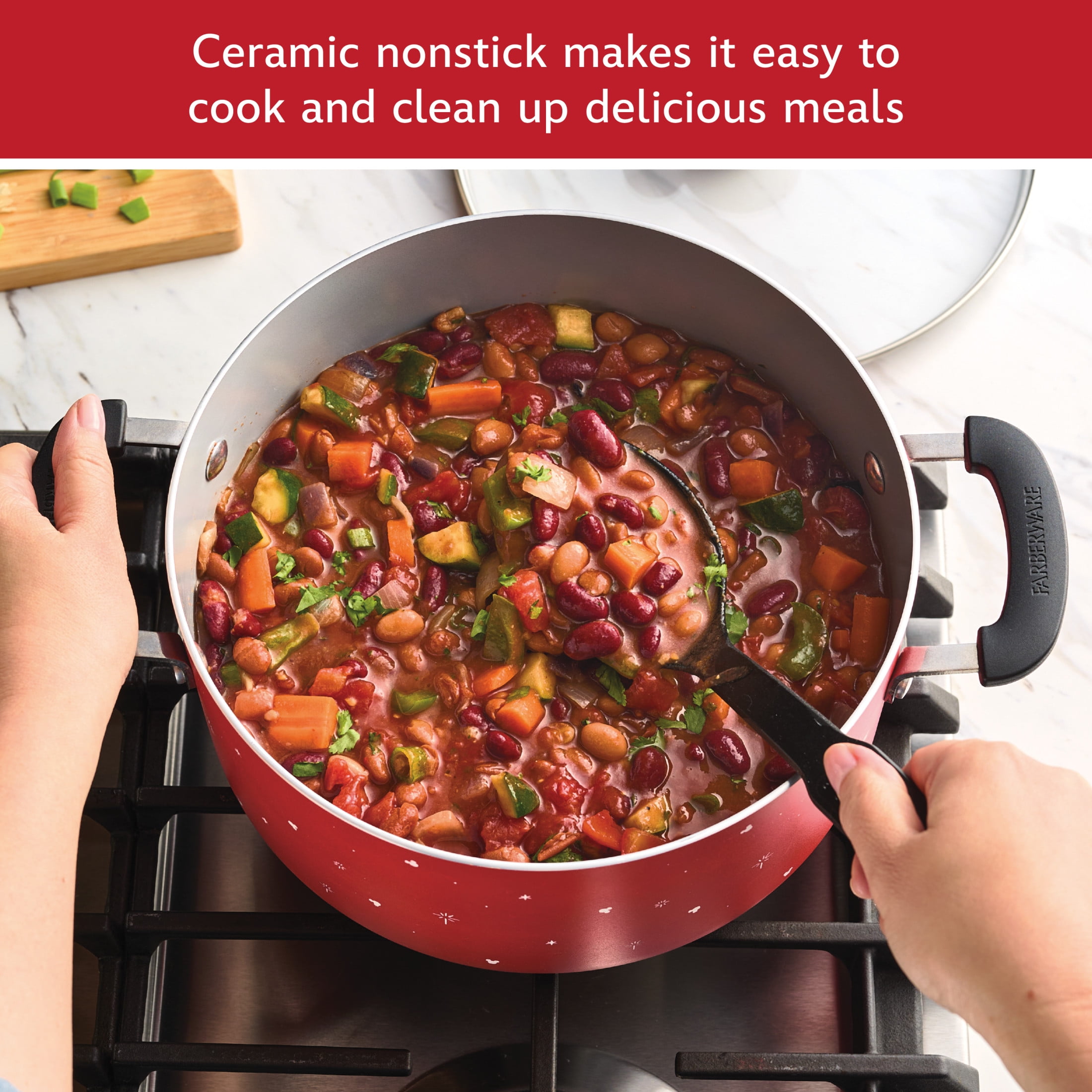 Farberware Disney Bon Voyage 3 Quart Ceramic Nonstick Saucepot with Lid, Dishwasher Safe, Red