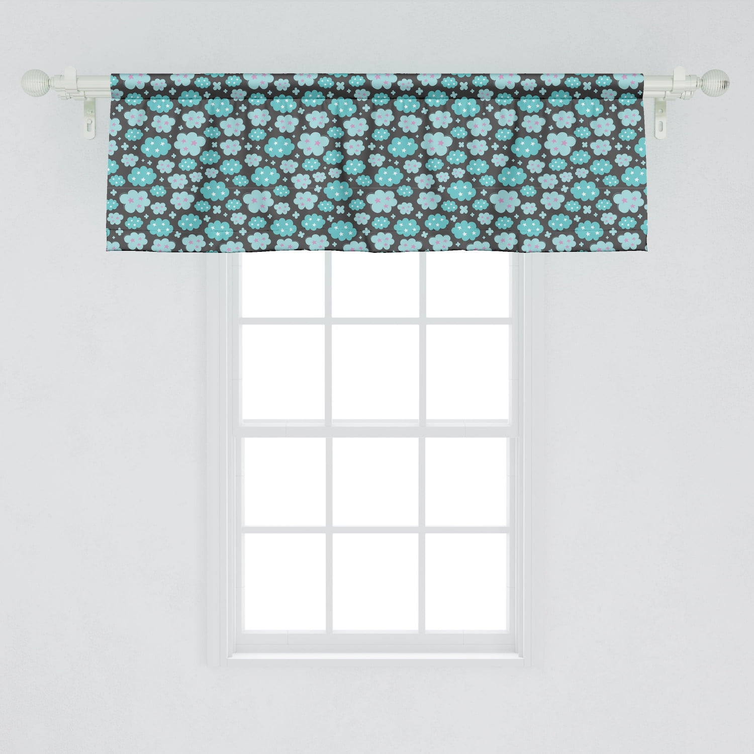 Ambesonne Cloud Window Valance, Cartoon Style Composition with Star ...