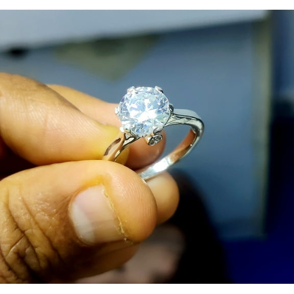 Aishvi Jewels Round Cut 3Ct Real Moissanite Solitaire Engagement Ring 14k White Gold Plated