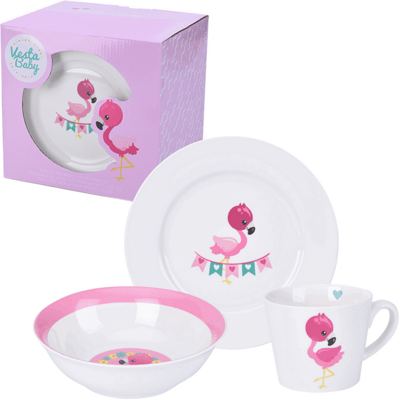 Vesta Baby 3 Piece Kids Ceramic Dinnerware Set - Flamingo