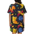 thumbnail image 3 of Naloa Dinosaurs in Space Women's Short-Sleeved Pajama Set, Loungewear, Summer pajamas, Breathable Cozy - Small, 3 of 9