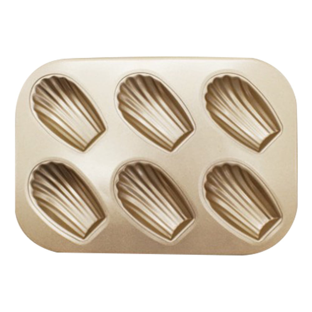 6 Holes,Gold Madeleine Tray,Metallic Professional Non-Stick 6 Hole Madeleine Bake Mold,Carbon Steel Madeleines Baking Tray DIY Durable Cake Mould Pan Mold For Madeline Cake Bread