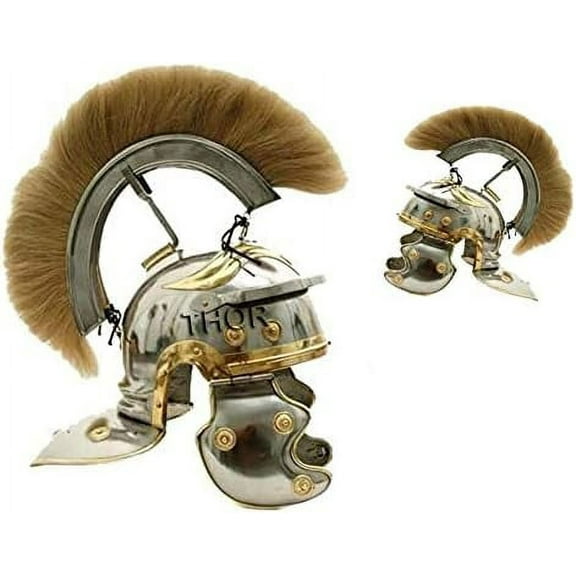 THOR INSTRUMENTS Medieval Centurion Roman Armor Helmet White Plume Costume With Stand Rustic Vintage Home Decor Gifts