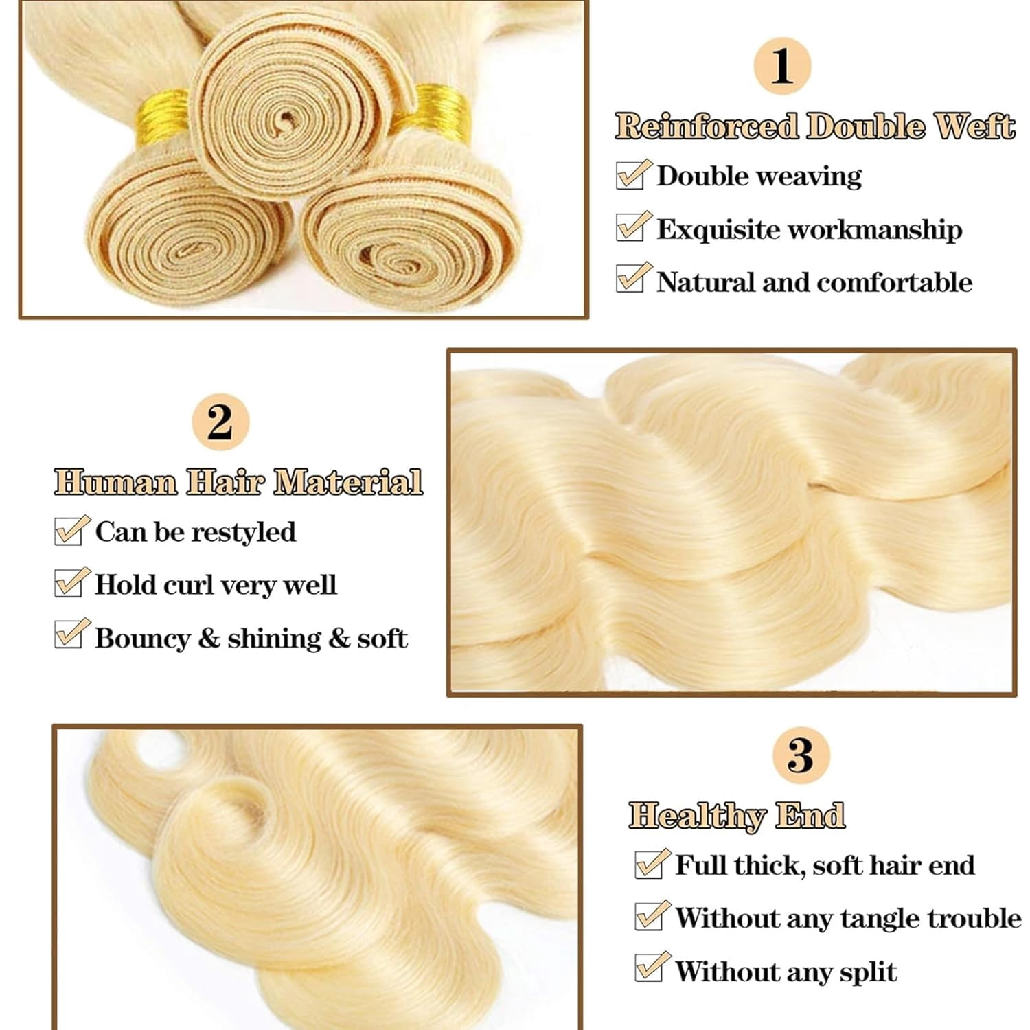613 Blonde Bundles Human Hair Body Wave 26 26 26 inch 100% Unprocessed Virgin Human Hair Extensions Quick Weave Human Hair Bundles Double Weft