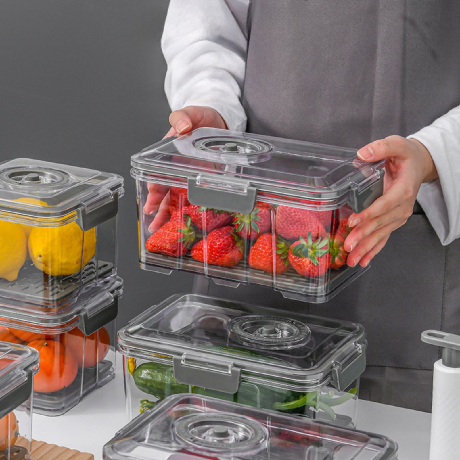 Huayishang Storage Box Vacuum Seal Containers Food Fresh Container for Vacuum Seal Vacuum Container, Kitchen Essentials Clearance Sale Grey
