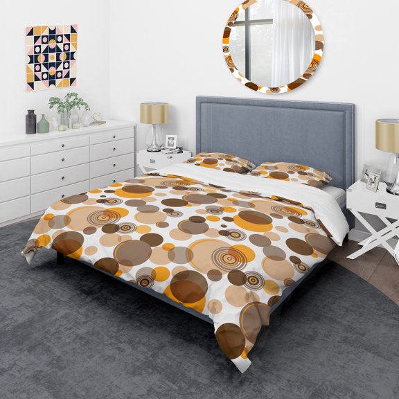 Designart 'Orange and brown retro circles' Vintage Duvet Cover Set