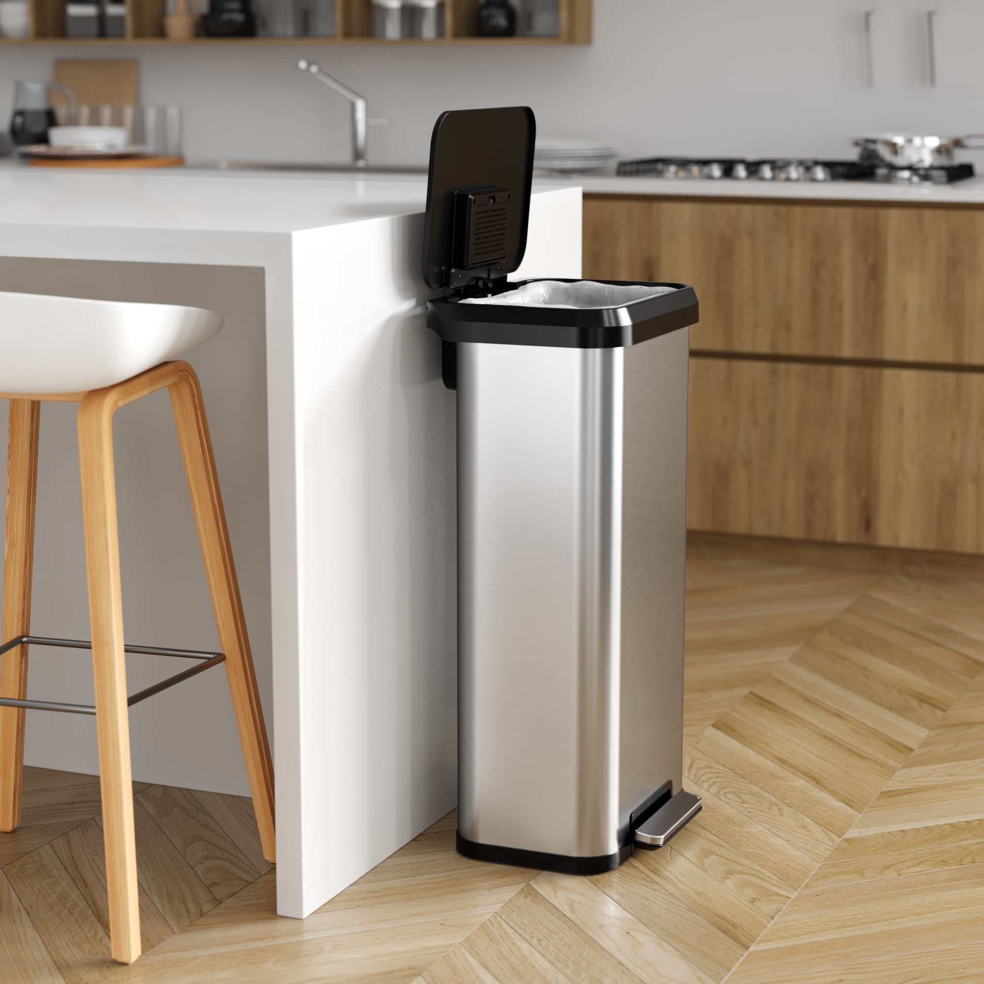 iTouchless 20 Gal SoftStep Stainless Steel Step Kitchen Trash Can with AbsorbX Odor Filter Brushed Silver.=