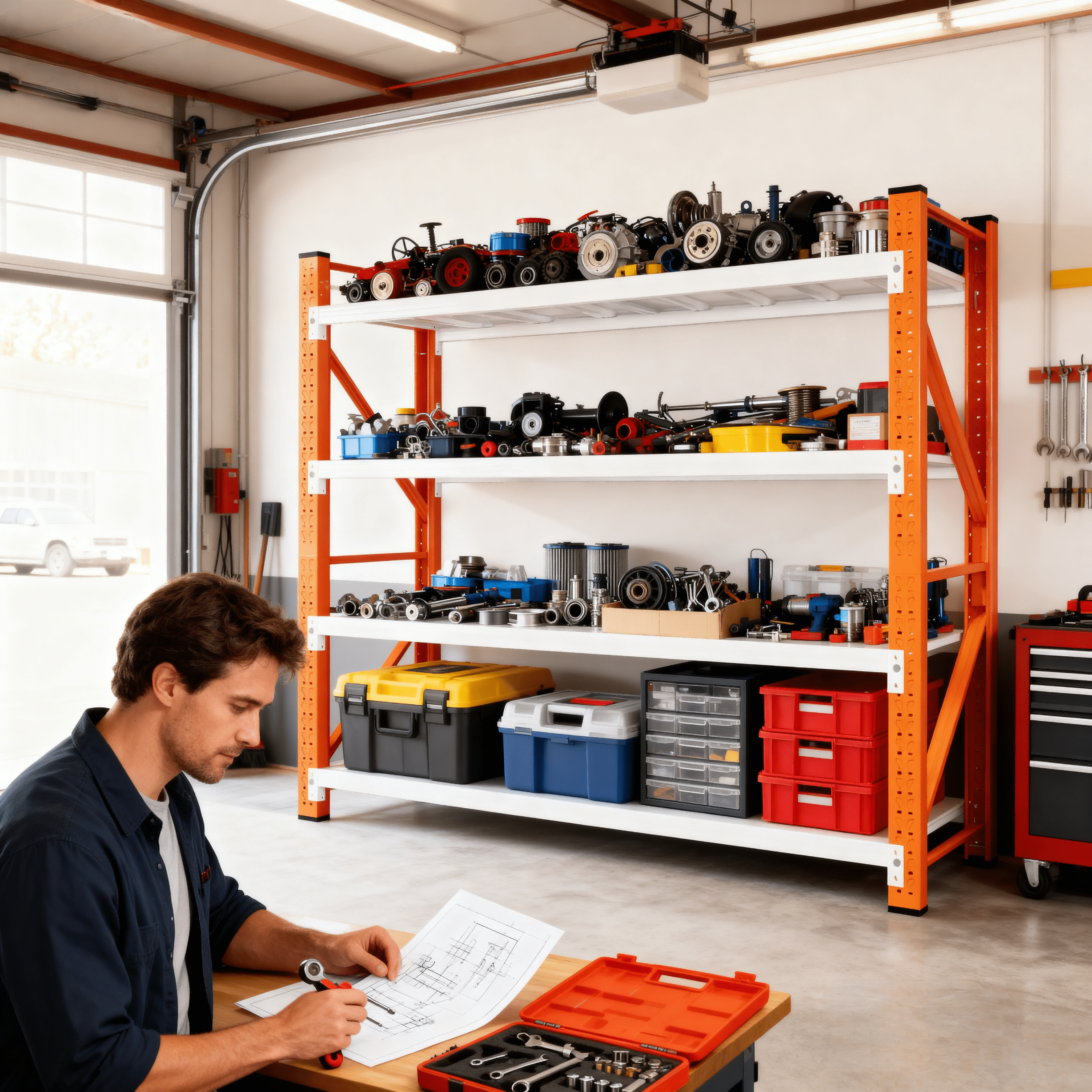 Welfiya 4-Tier Garage Storage Shelves,79"H Heavy Duty Garage Shelving Unit,Adjustable Industrial Metal Shelf System,4500lbs Capacity,Tool Organizer for Garage,Workshop,60"W x 20"D x 79"H,Orange&White