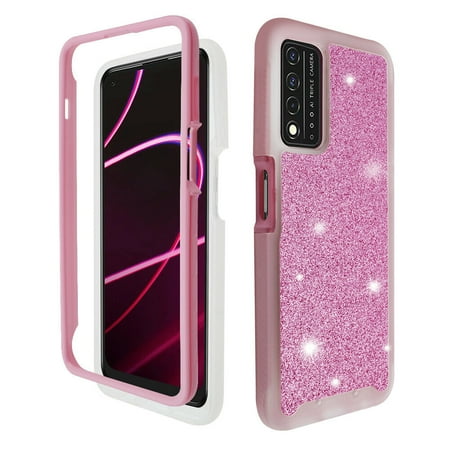 For T-Mobile Revvl V+ V Plus 5G Glitter Bling Full Body Built In Screen Protector Case Phone Case PU Shock Bumper Scratch Guard Skin Wrap Slim Cover