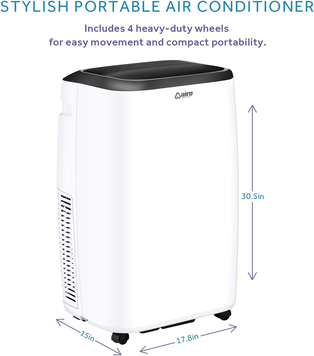 Airo Comfort Portable Air Conditioner 14,000 BTU - 8,600 SACC Quiet Air Conditioning Machine Cools Up to 500 Square Feet Room LED Display Auto and Dehumidifier Mode with Remote Control - image 2 of 9