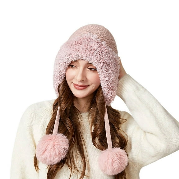 GPOECD Neck Scarf for Women Thickened Knitted Hat for Outdoor Warmth and Winter Activities with Lining and Ear Warm Design Z03_Pink,One Size