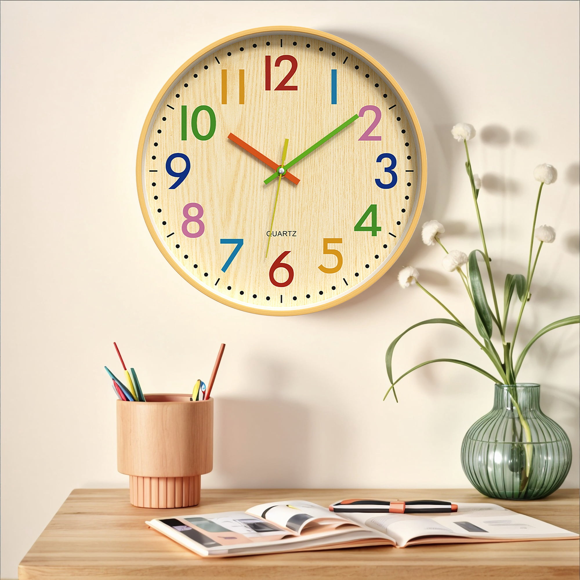Unique Bargains Non-Ticking Battery Operated Colorful Analog Wall Clock Multicolor