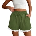 thumbnail image 7 of Sevevn Women's Casual Lace Trim Shorts Elastic Waist Drawstring Loose Comfy Shorts with Pockets Army Green XL, 7 of 7