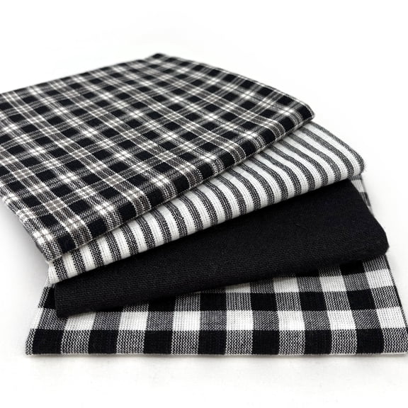 Black & White Assorted Homespun Plaid Gingham Homespun Cotton Fabric Bundle - Set of 4 Fat Quarters by JCS